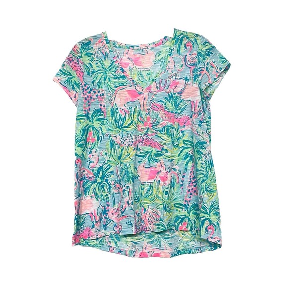 Lilly Pulitzer Women’s XS Pink Elephant Flamingo Alligator Giraffe Safari Top - Picture 1 of 9